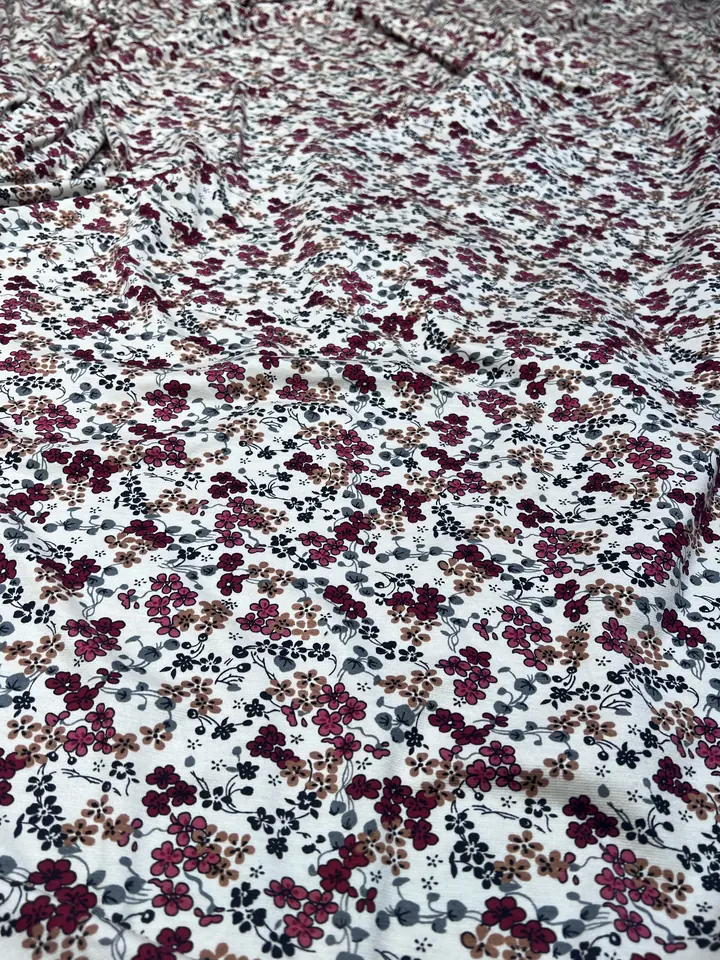 Bordo çiçek desenli kumaş